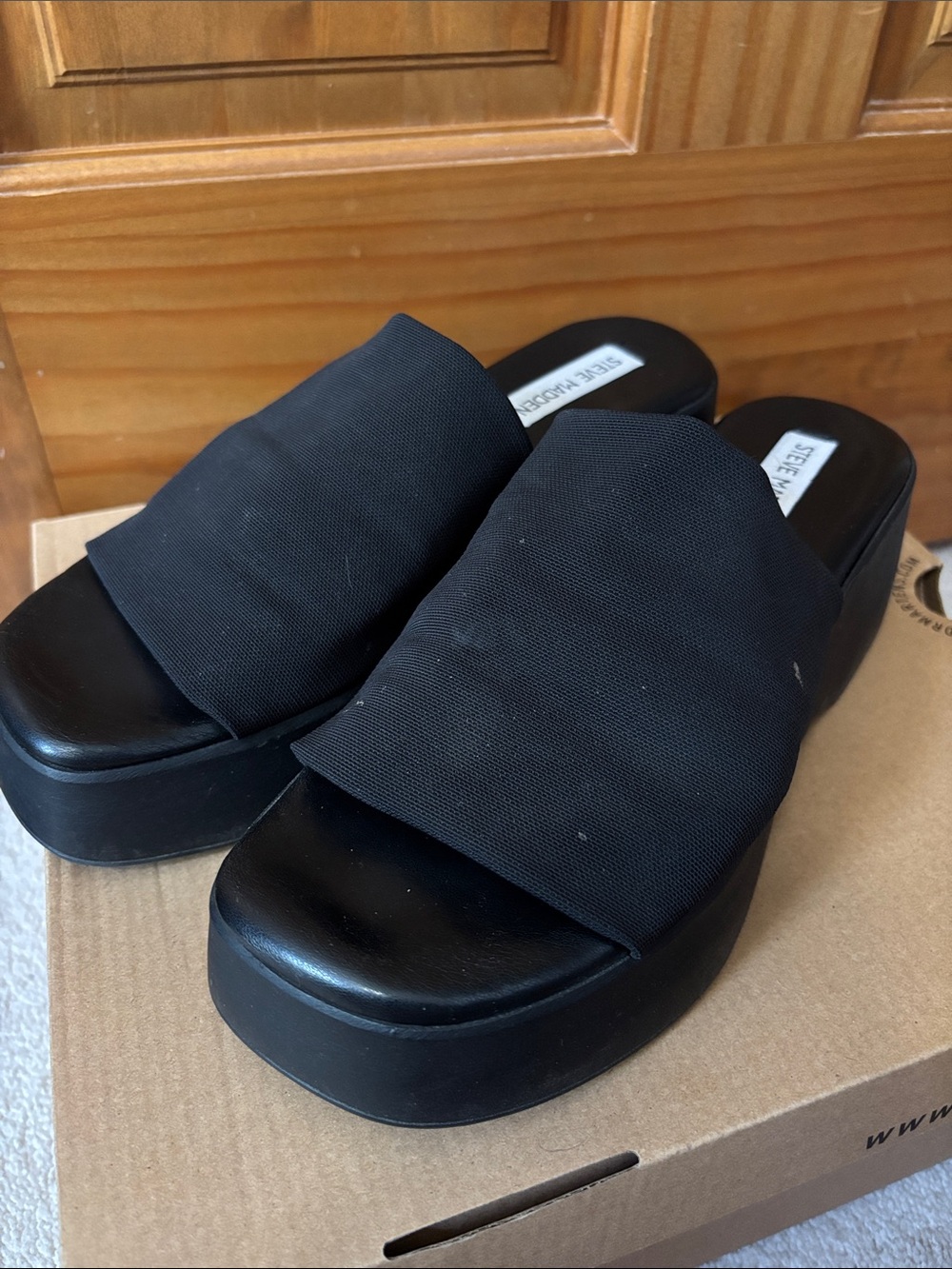 Steve Madden Black Platform Slide Mules